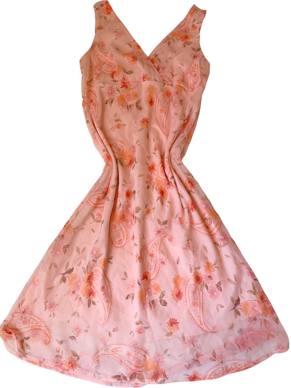Pink Floral V-Neck Midi Dress